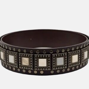 Studded mirrored 32 inch Brown Leather designer Belt